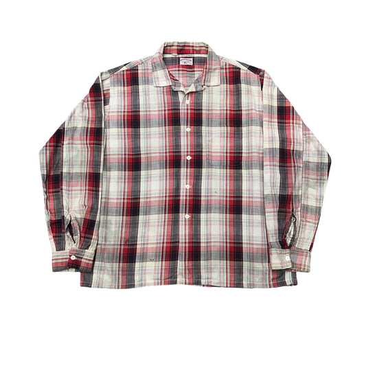 1950s Dee Cee red plaid cotton loop collar shirt (L)