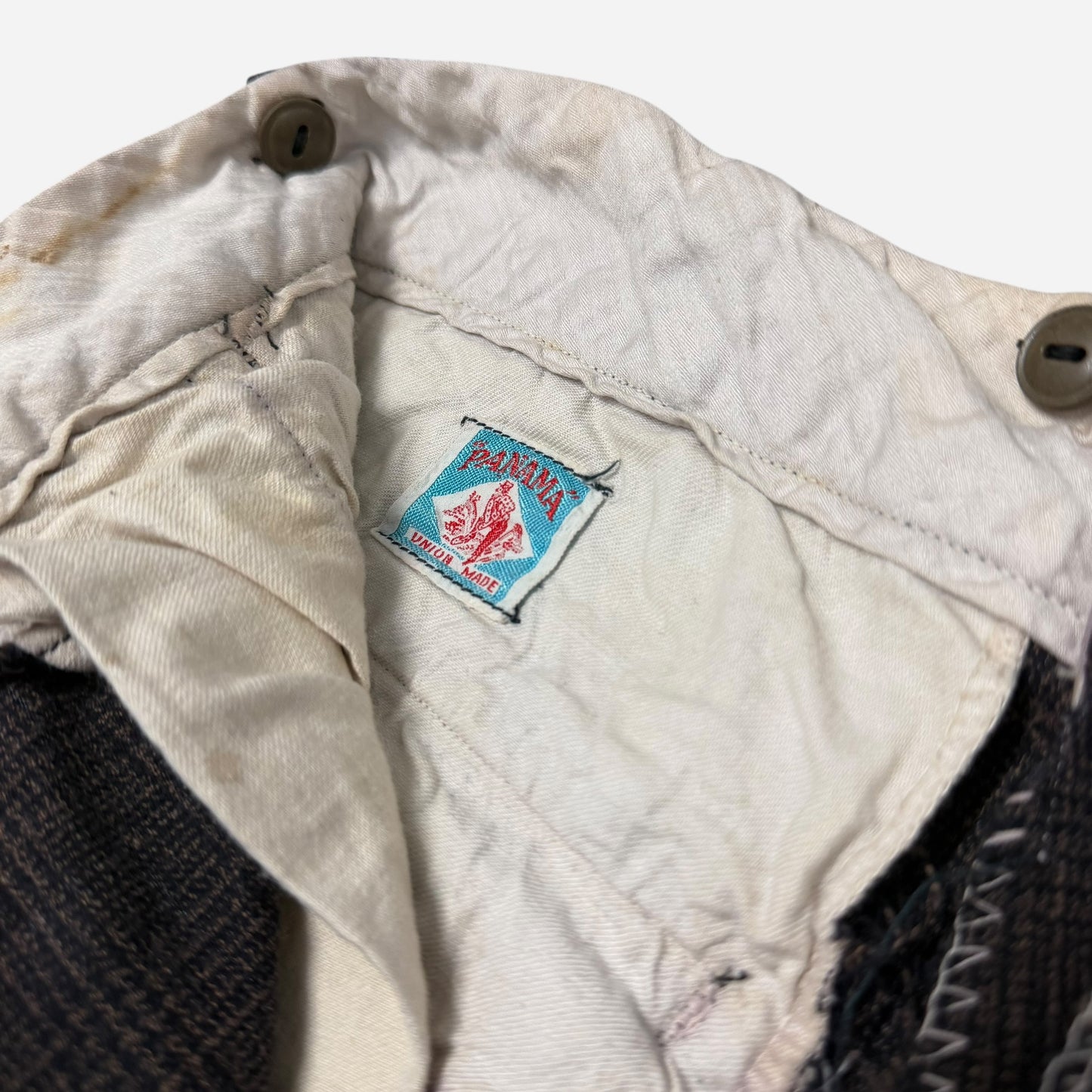 1930s Panama cotton plaid pattern button fly pants (27w)