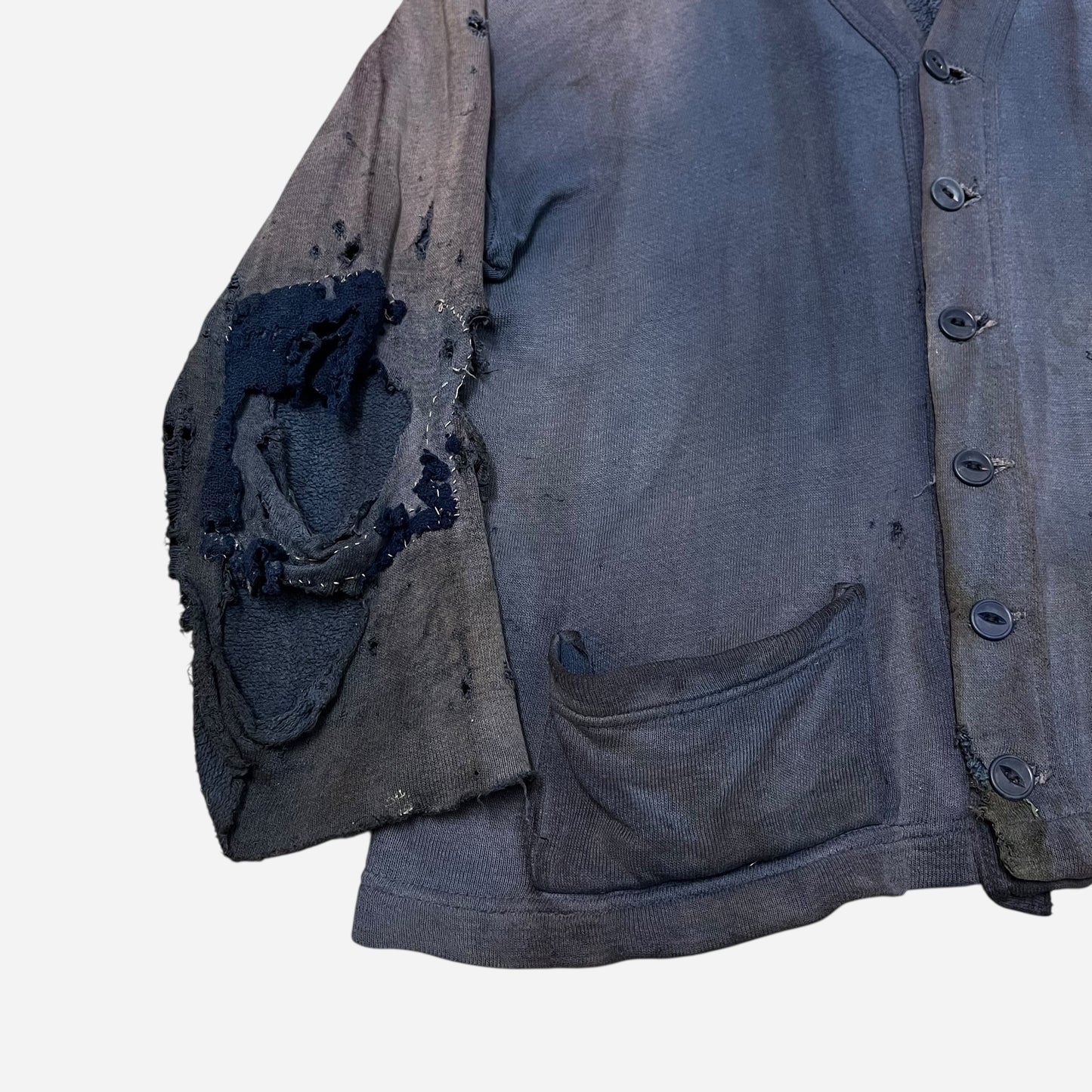 1940s Blue sun faded cotton sweatshirt cardigan (L)