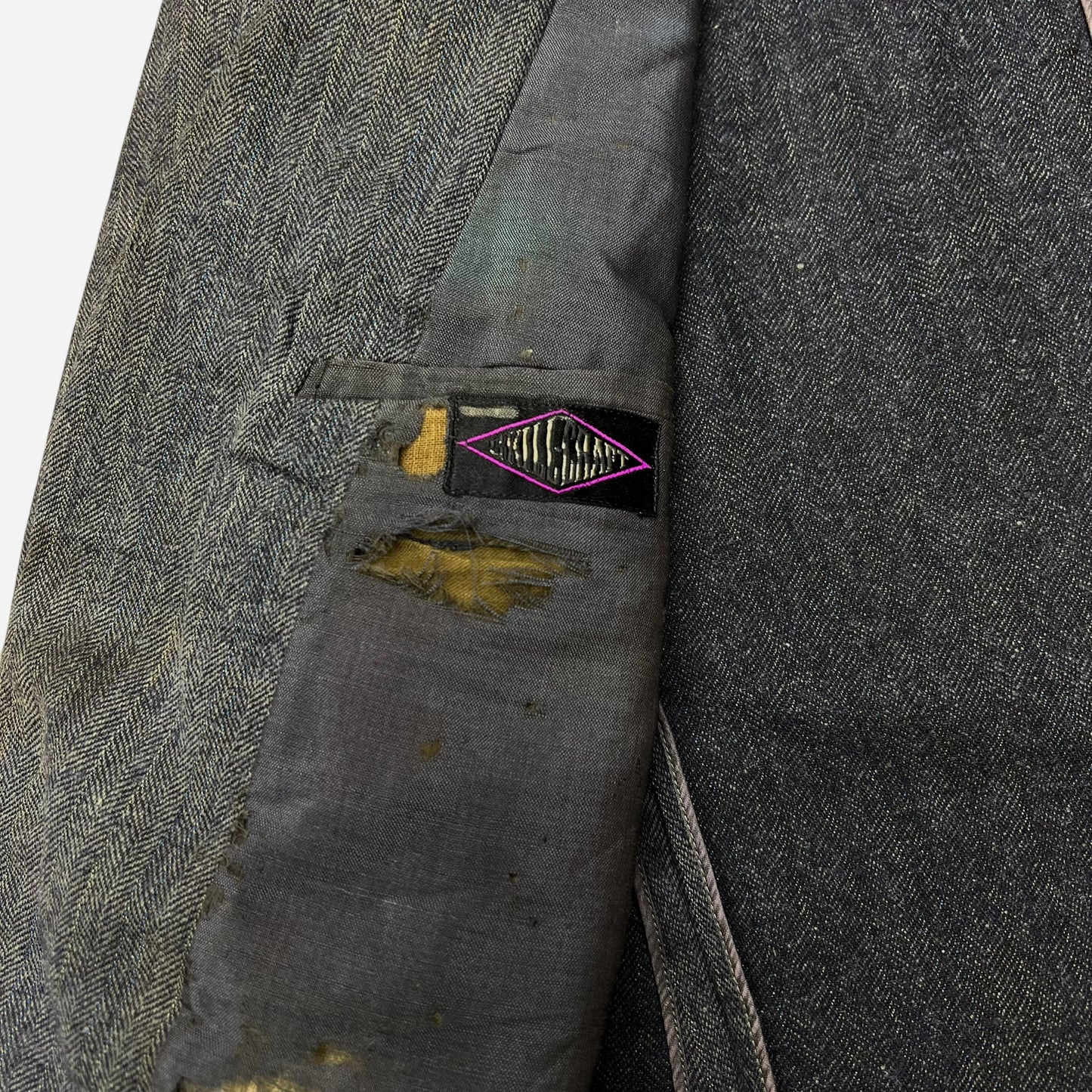 1920s Faded distressed gray herringbone suit jacket (M/L)
