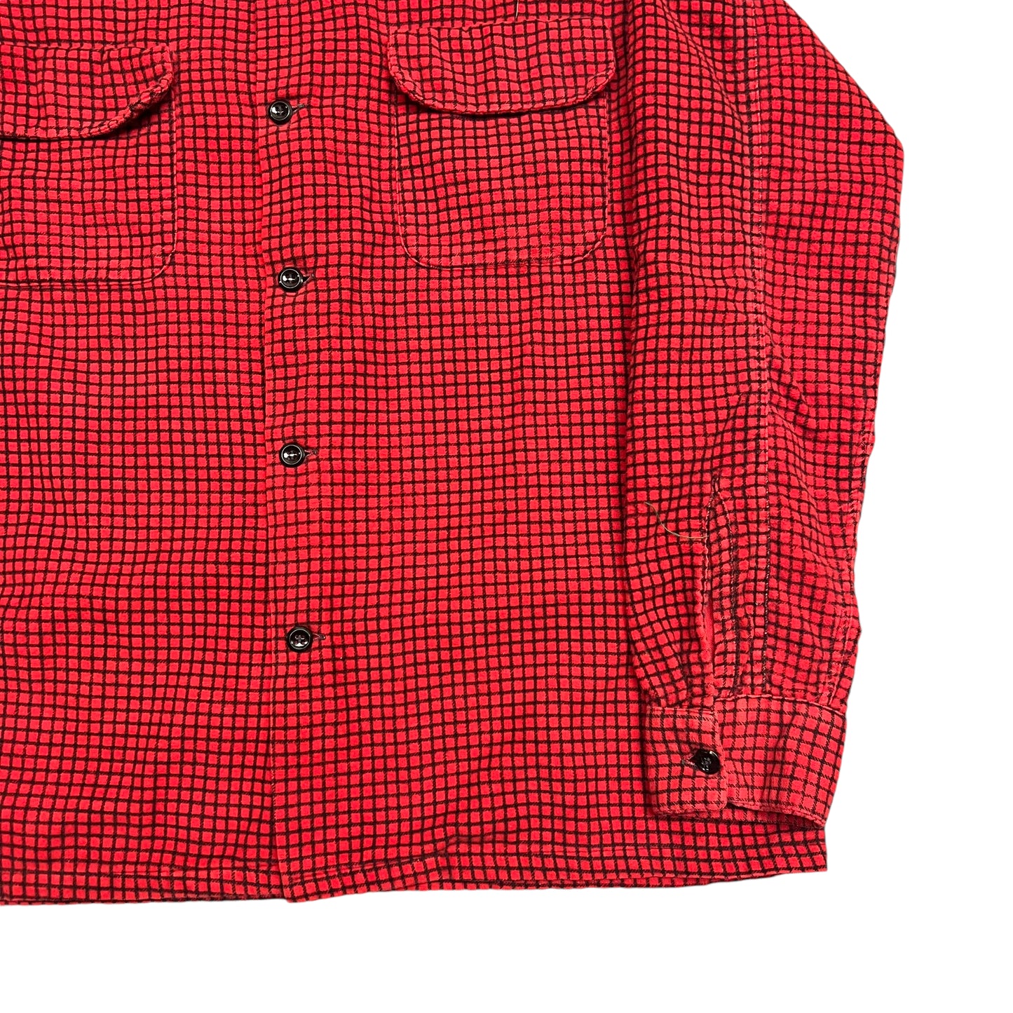 1950s Red plaid cotton printed loop collar shirt flannel (M)