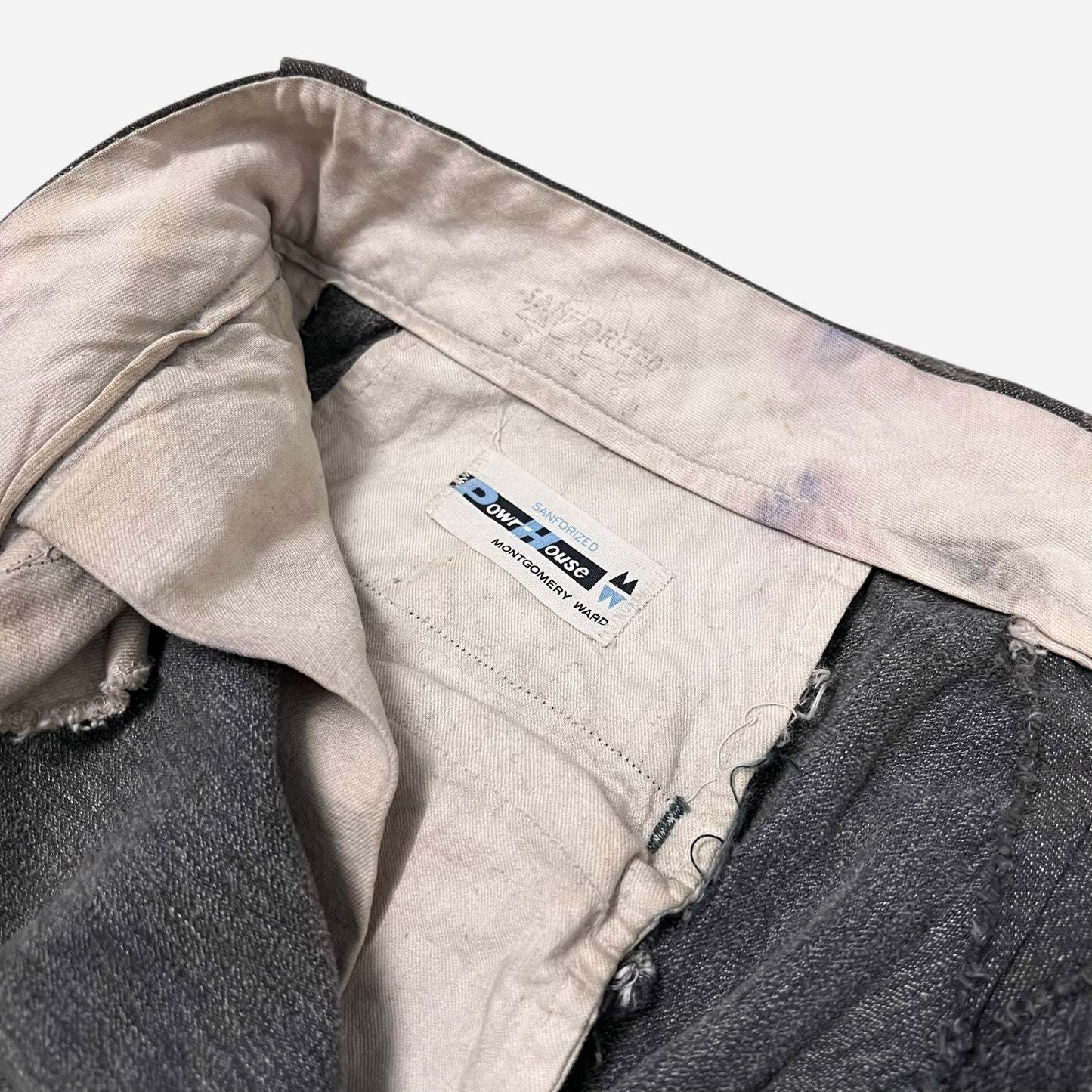 1950s Power House heavily repaired salt & pepper cotton sail cloth work pants (33w)