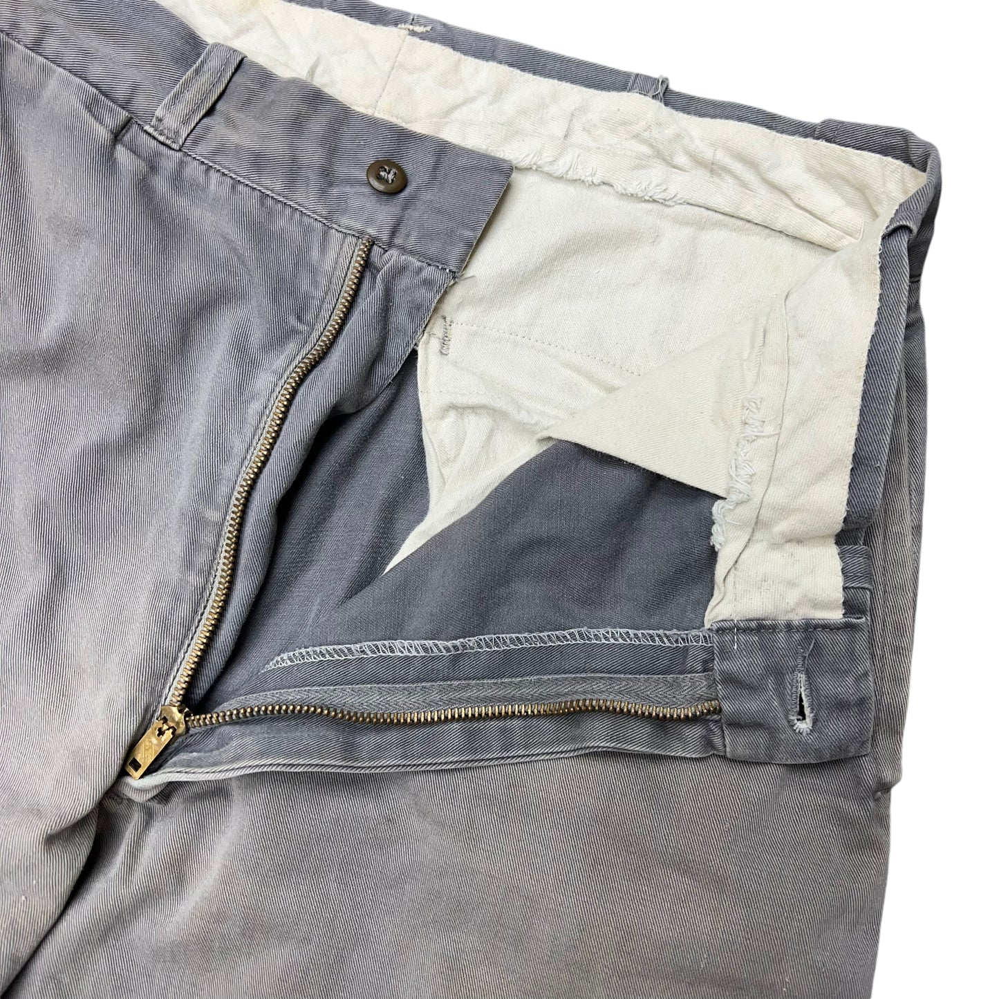 1950s Grey sun faded cotton sail cloth chino work pants (30w)