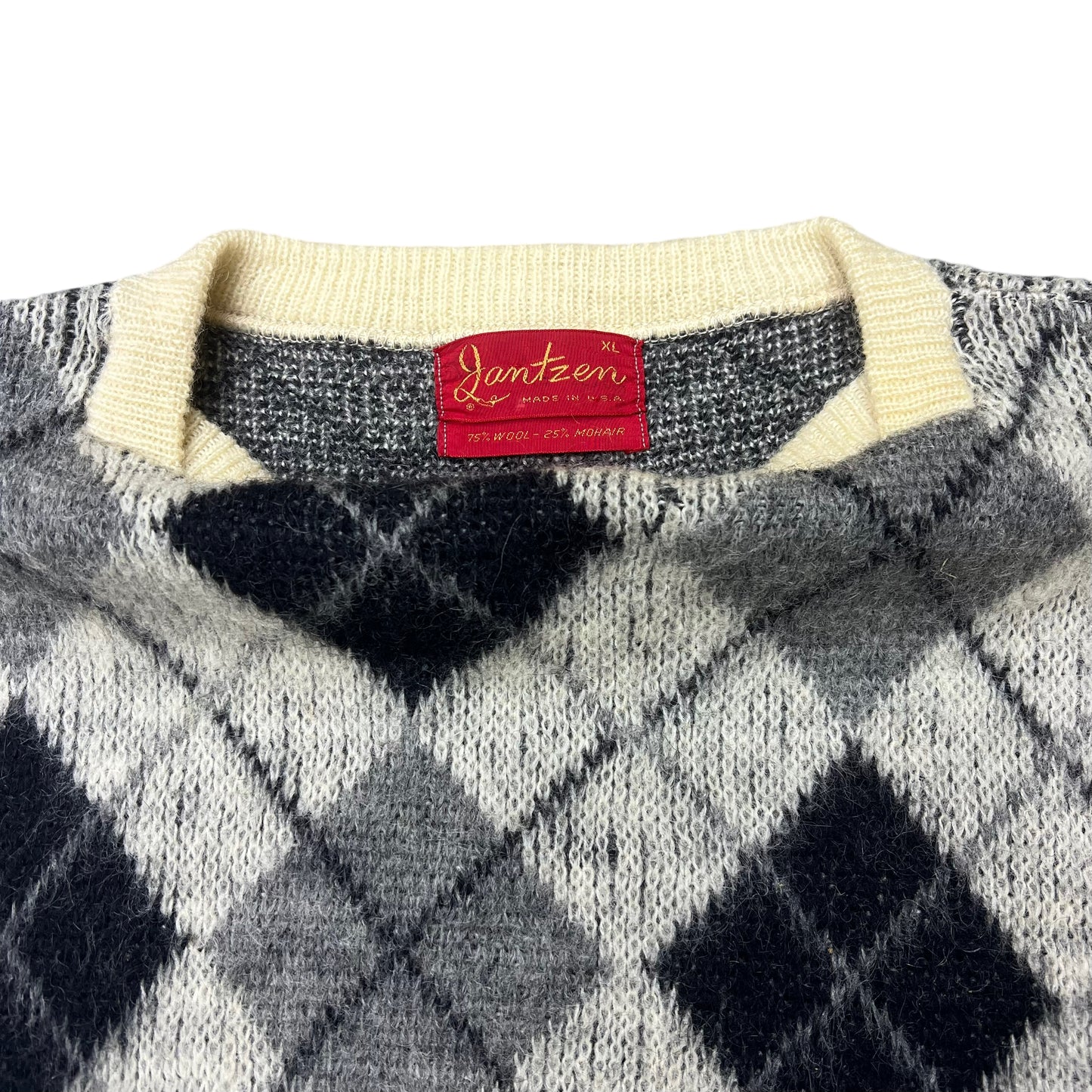 1970s Jantzen black & grey plaid mohair sweater (XL)