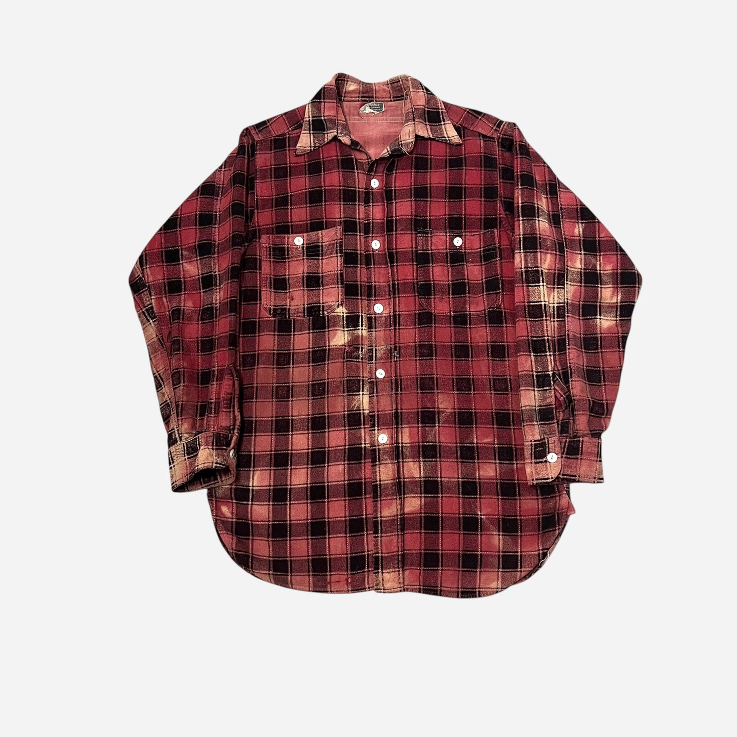 1940s Cotton red plaid flannel (M)