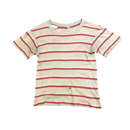 1940s Distressed red striped white t shirt (XS)