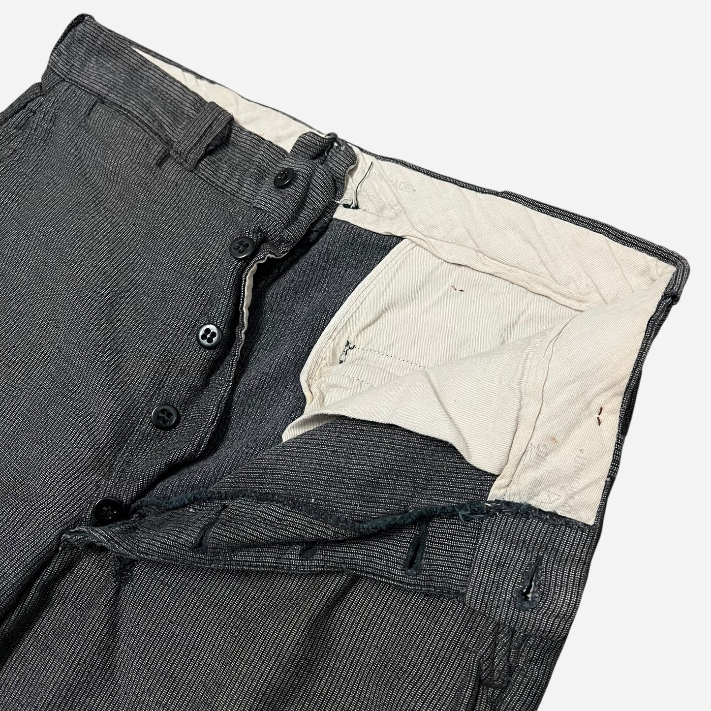1940s Stifel moleskin salt & pepper button fly work pants (31w)