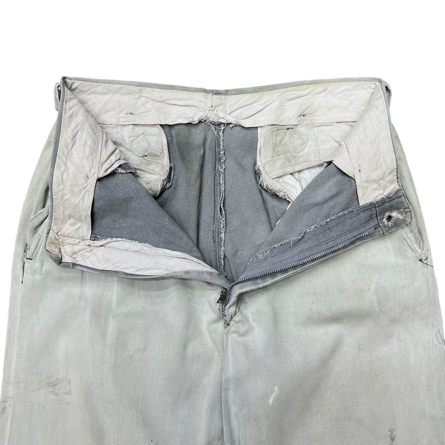 1940s Sun faded grey buckleback cotton work pants (30w)