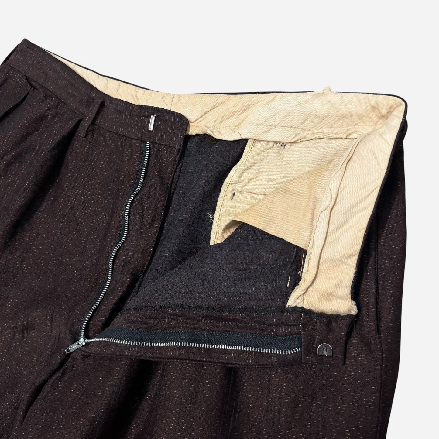 1940s Brown fleck pattern lightweight wool/cotton blend pleated pants (33w)