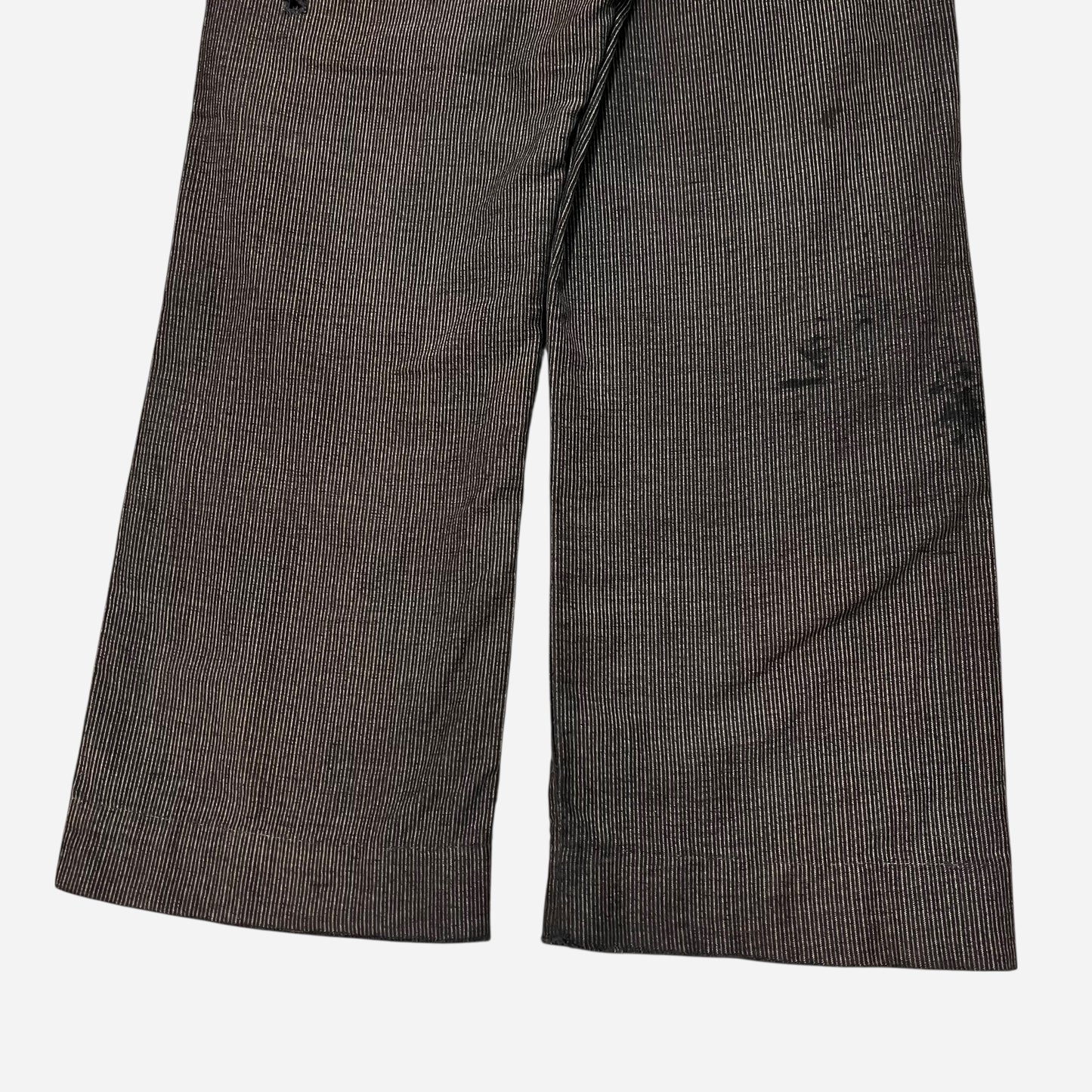 1930s Coltex striped cotton salt & pepper wood button fly repaired work pants (30w)