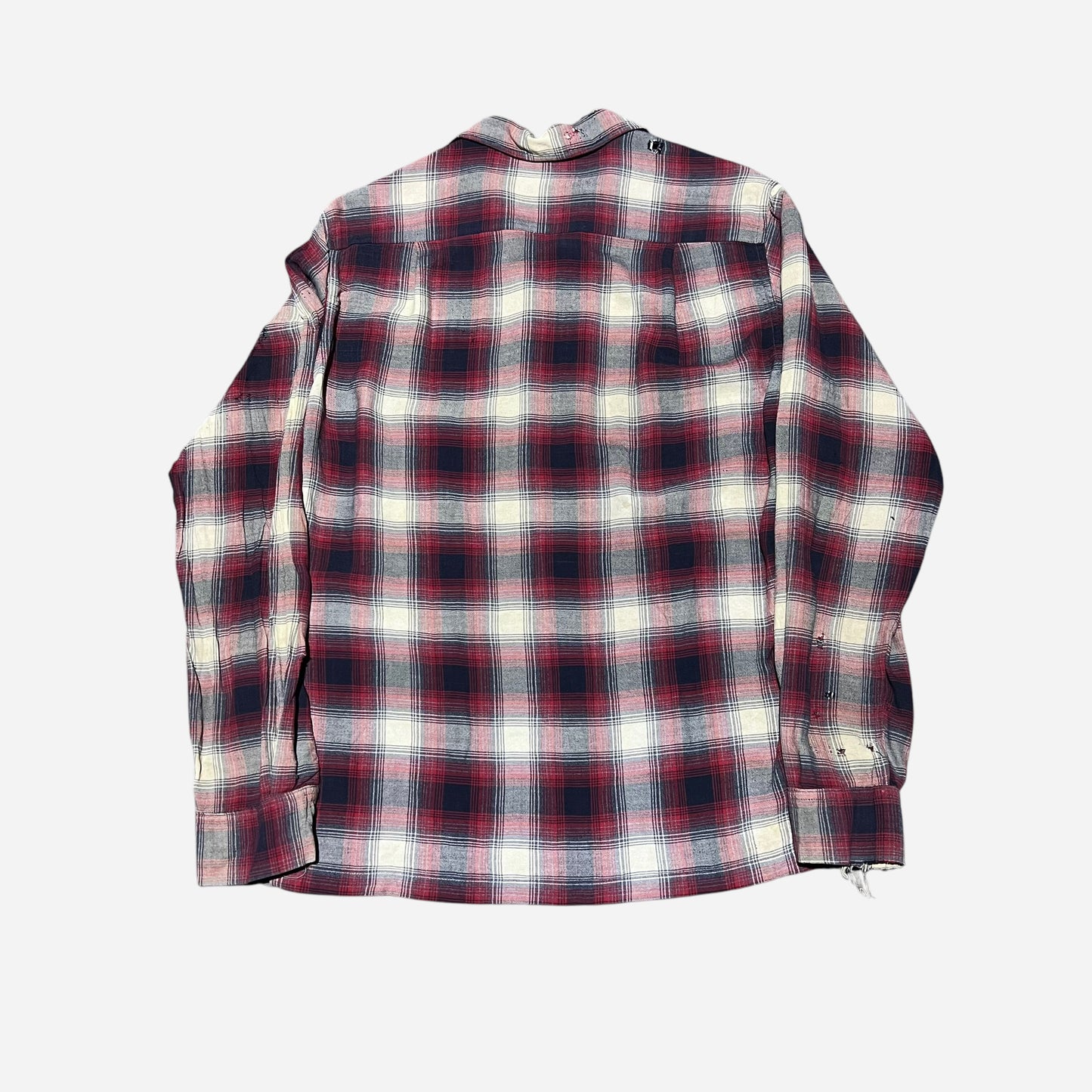 1960s Pilgrim shadow plaid red rayon loop collar shirt (M)