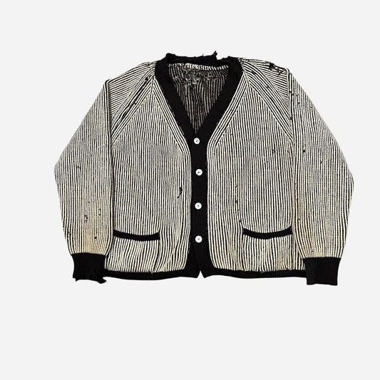 1940s Brown/cream ribbed soft wool cardigan (L/XL)