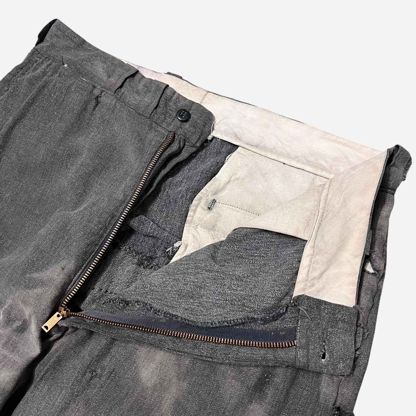 1950s Power House heavily repaired salt & pepper cotton sail cloth work pants (33w)