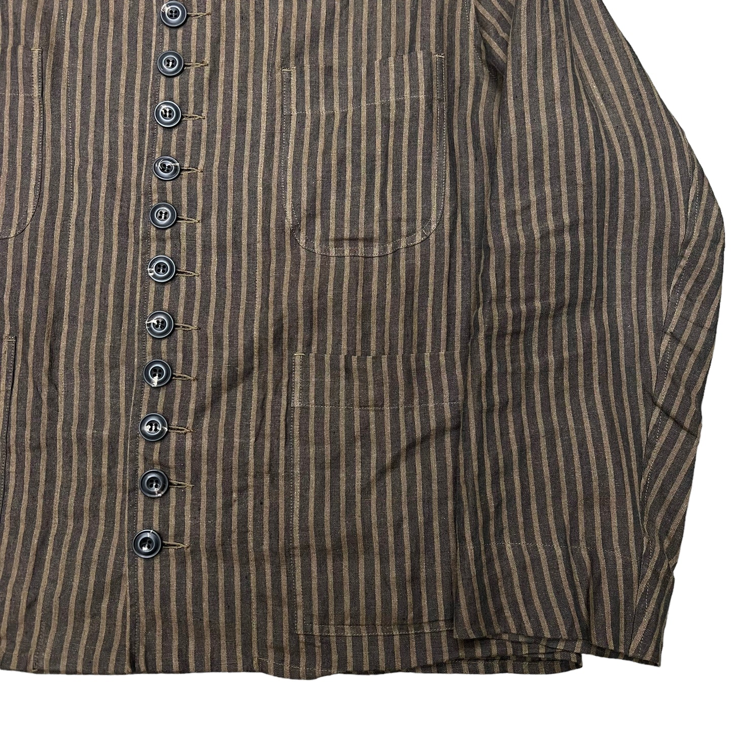 John Alexander Skelton brown striped linen shirt (L)