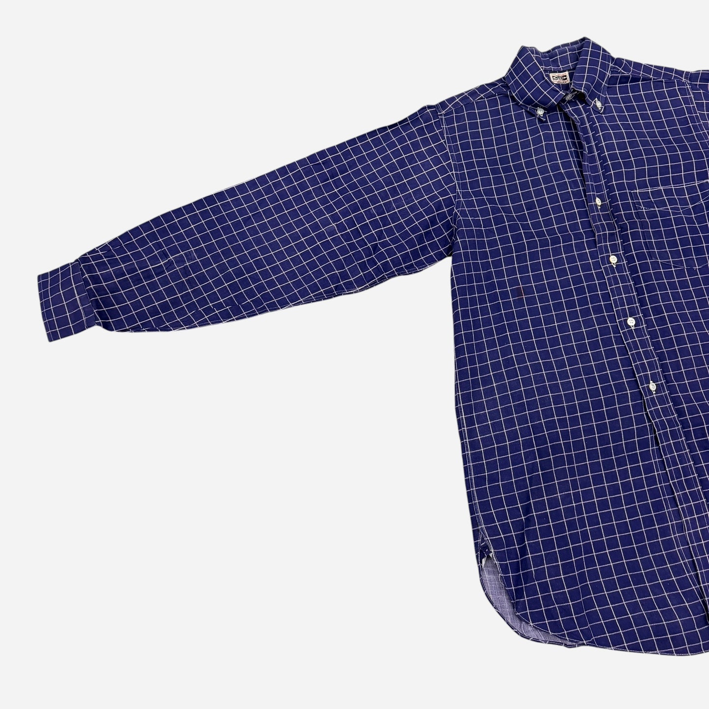 1940s Windowpane pattern cotton purple/blue button down shirt (S/M)