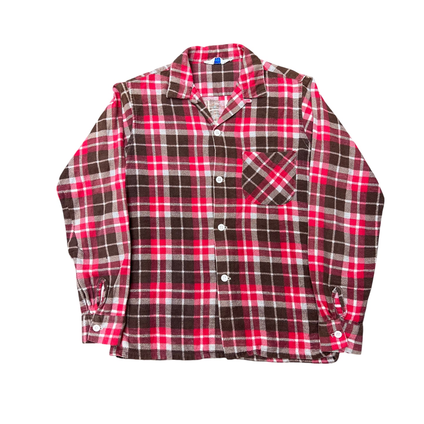 1960s Penney’s plaid red cotton printed shirt flannel (S)