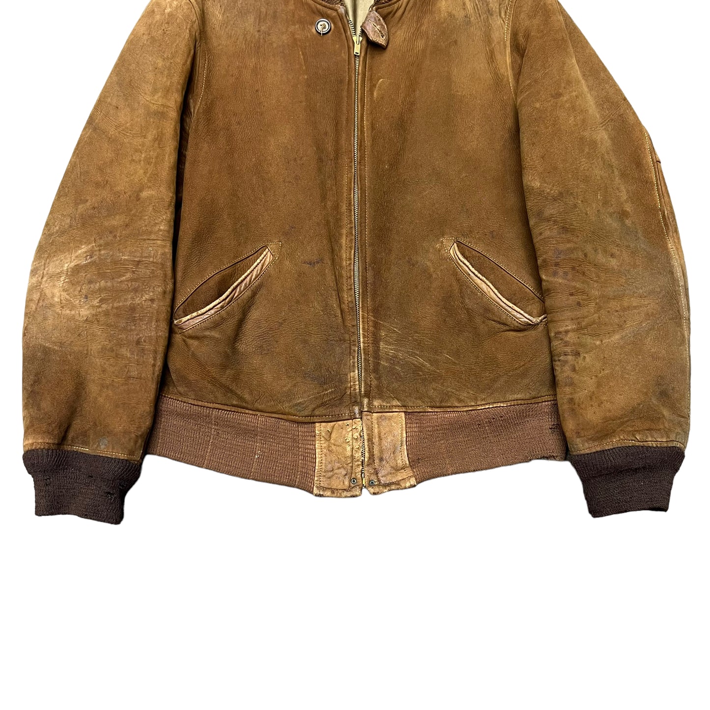 1930s Brown calfskin leather talon grommet zipper jacket (M/L)