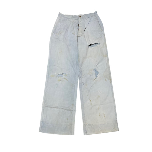 1940s Light blue cotton hbt button fly work pants (28w)