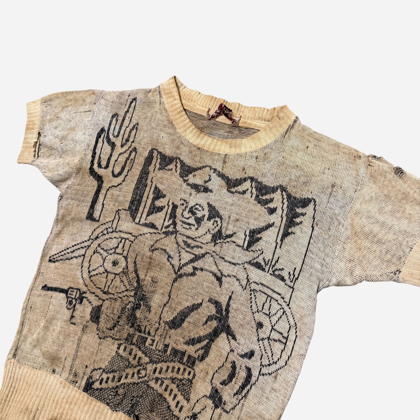 1940s Cowboy novelty print knit sweater (S)
