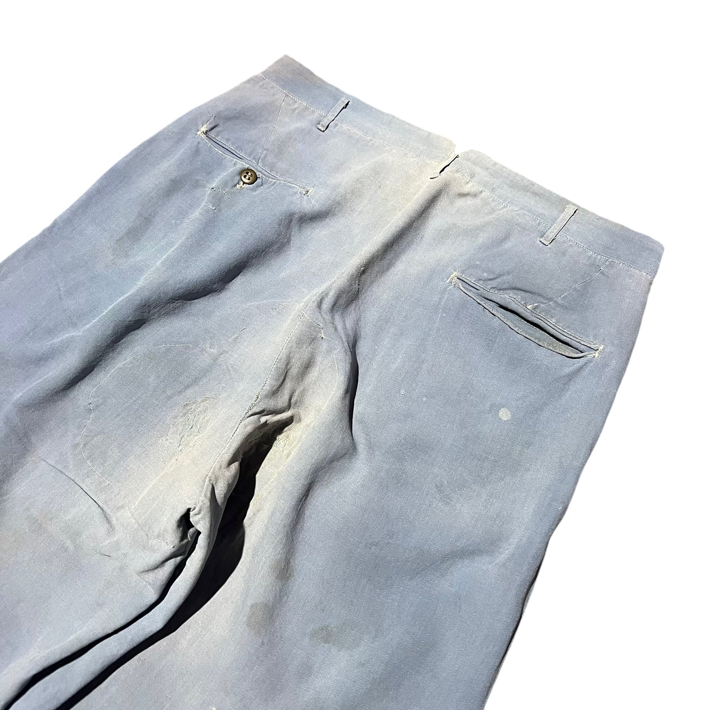 1950s Light blue rayon drop loop work pants (32w)