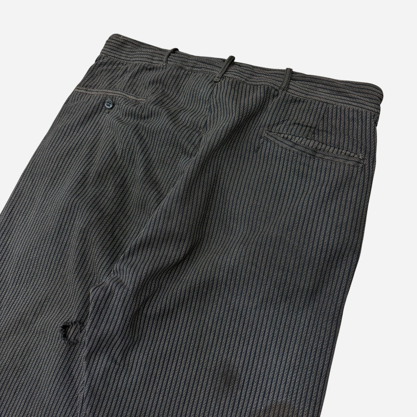 1930s Coltex striped cotton salt & pepper button fly work pants (34w)