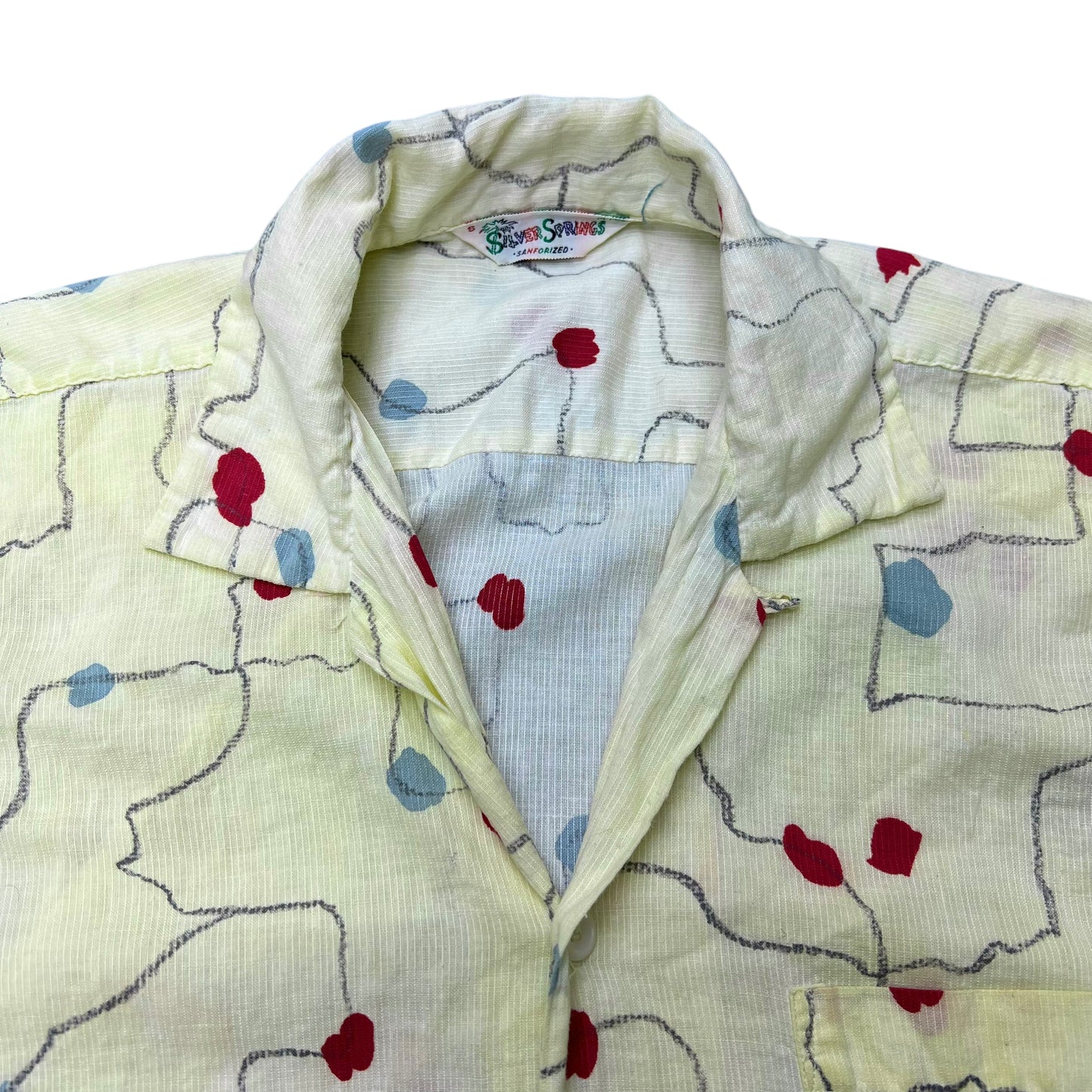 1950s Yellow atomic pattern thin cotton loop collar shirt (S)