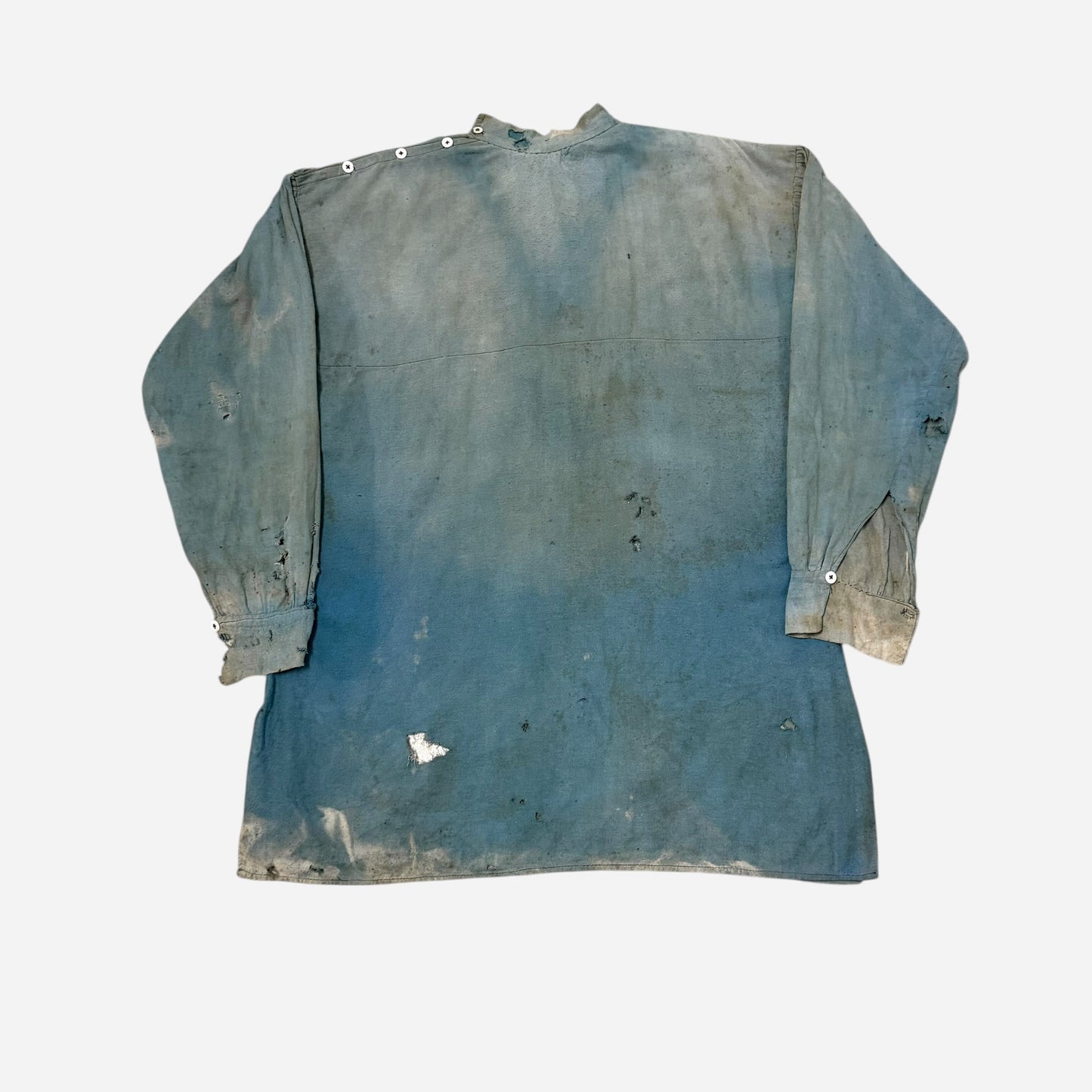 1880s Shoulder button blue cotton flannel work shirt (M)