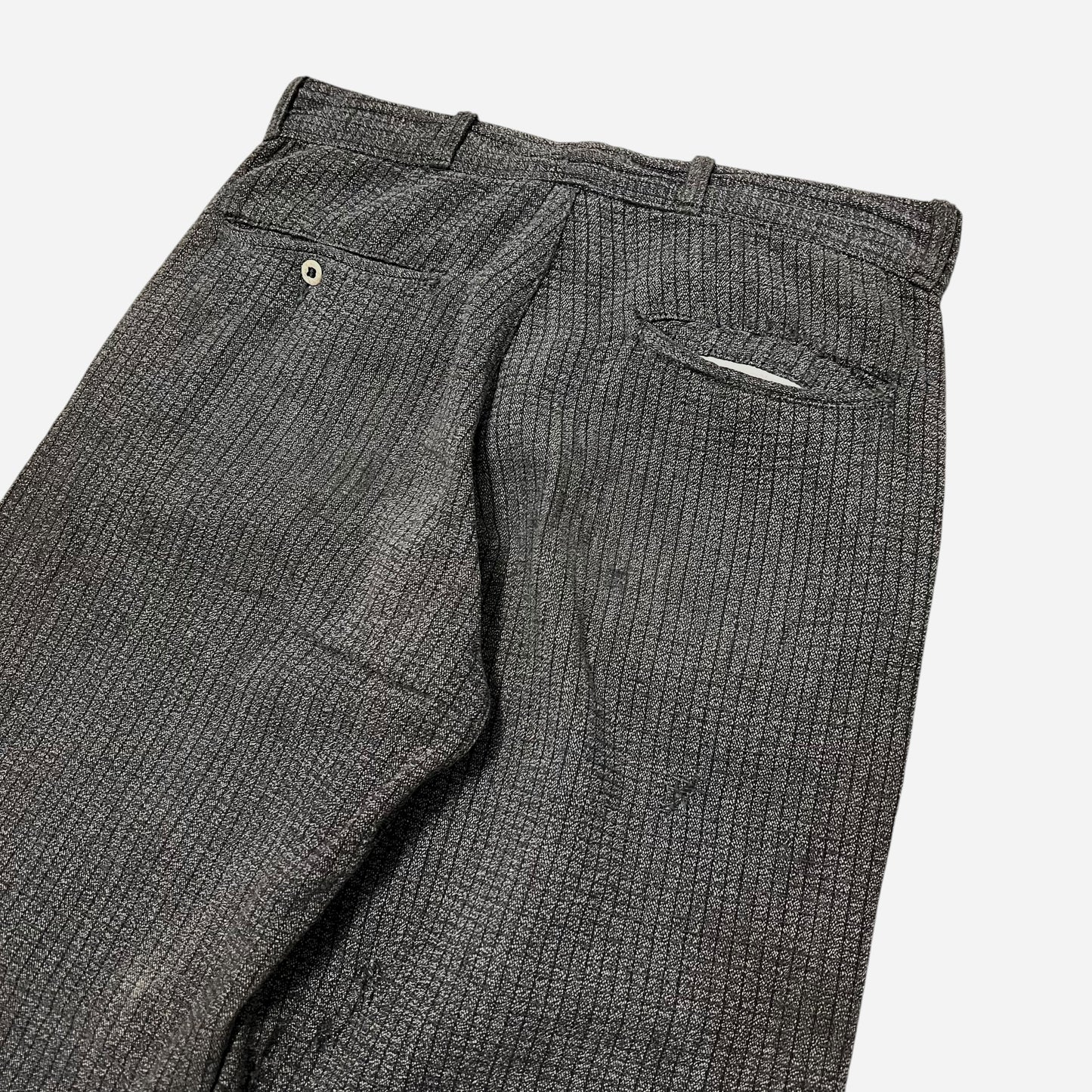 1930s Heavy weave cotton grid pattern repaired pants (31w)