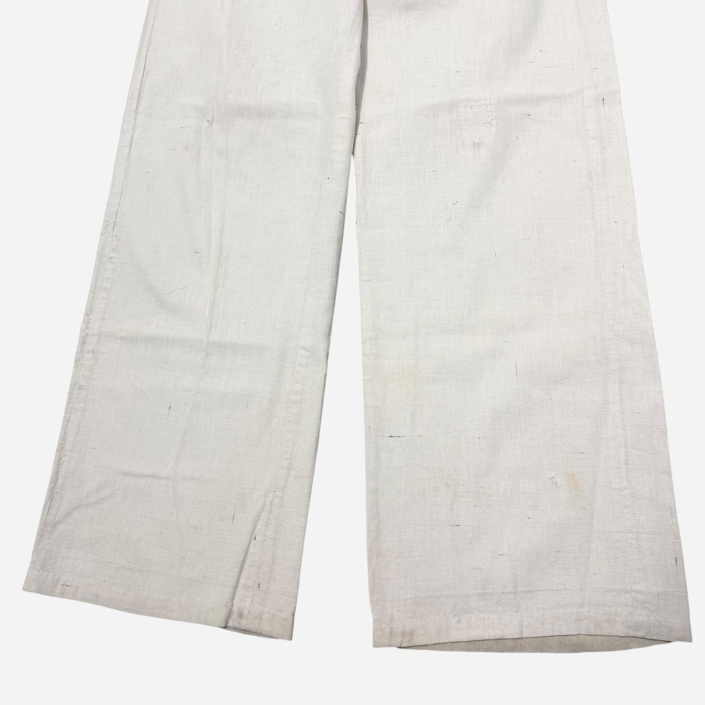 1930s Double button side cinch white cotton summer pants (29w)
