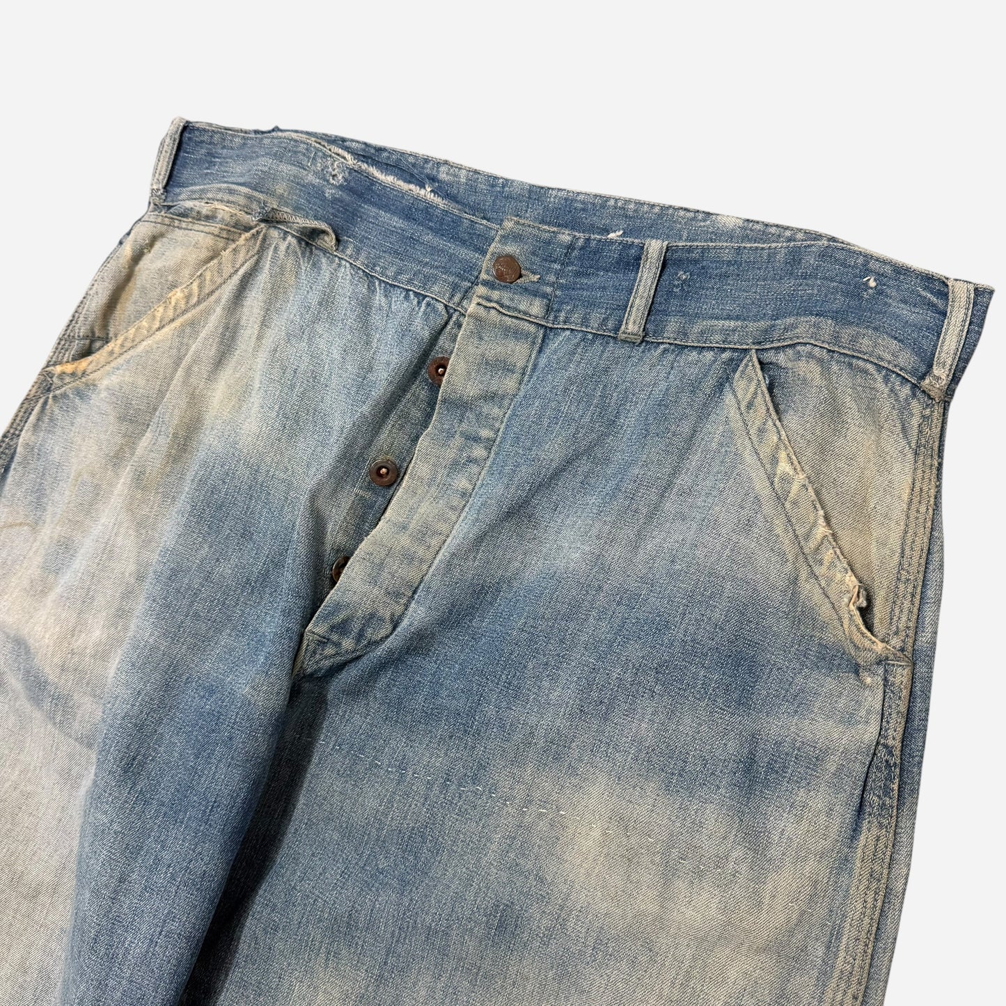 1930s Pointer Brand buckle back repaired denim jeans (35w)
