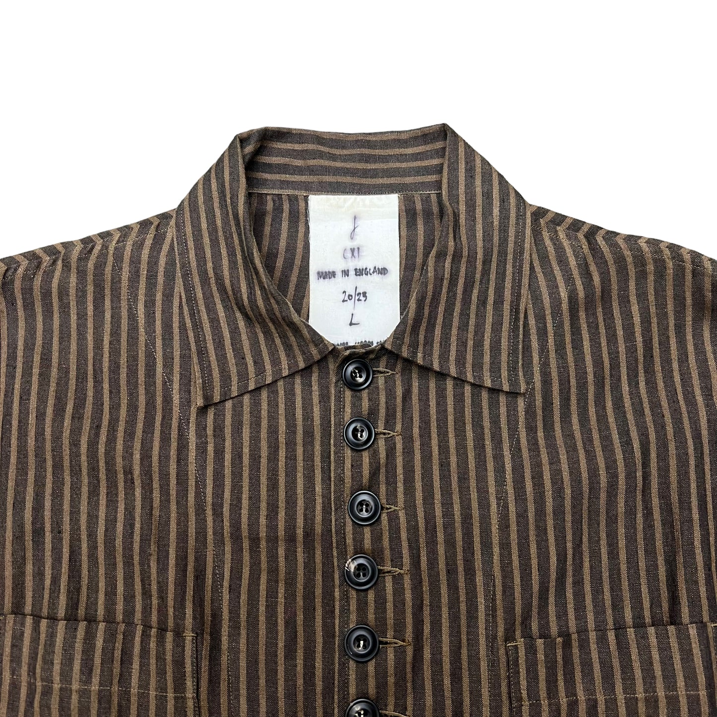 John Alexander Skelton brown striped linen shirt (L)