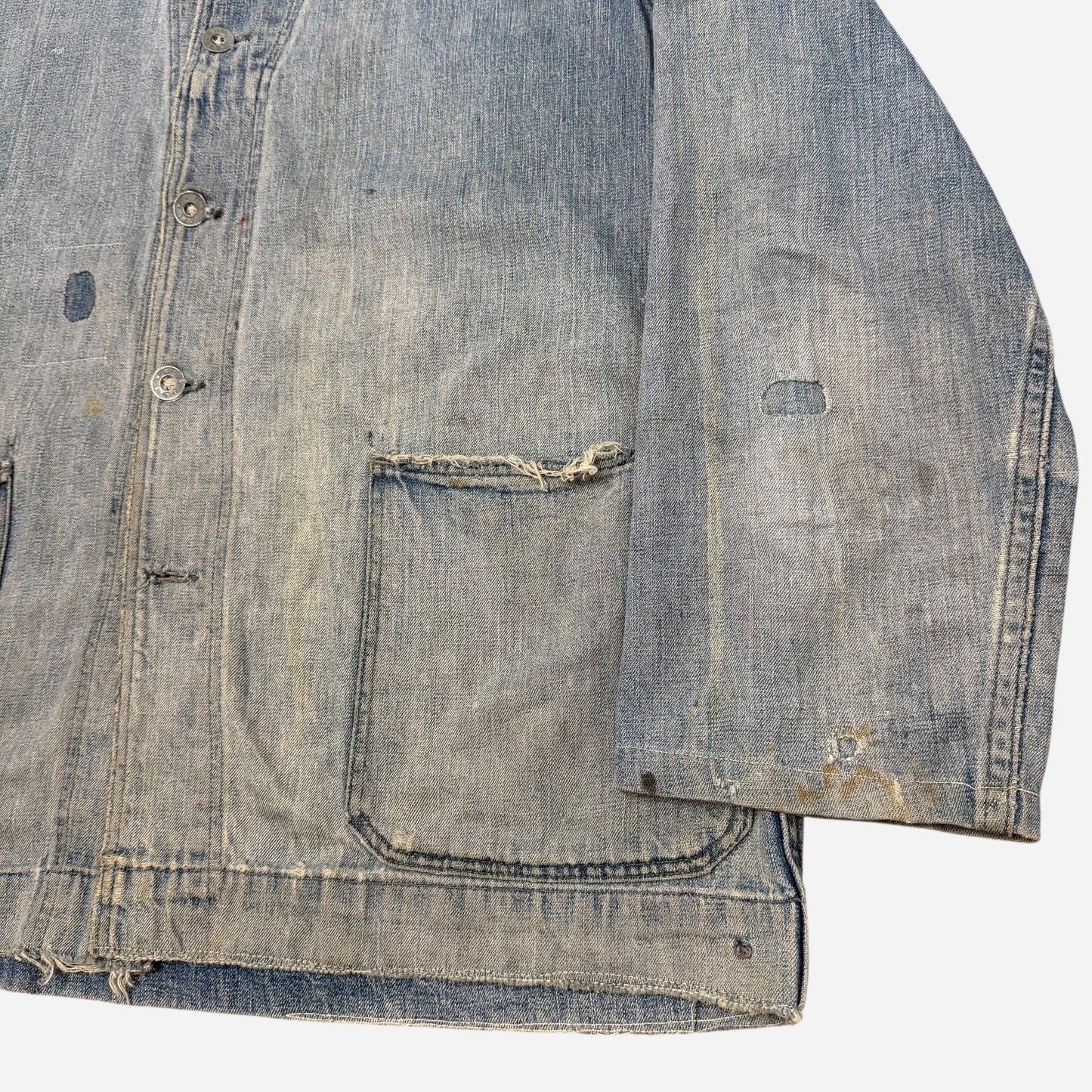 1940s USN denim shawl collar zinc button jacket (M)