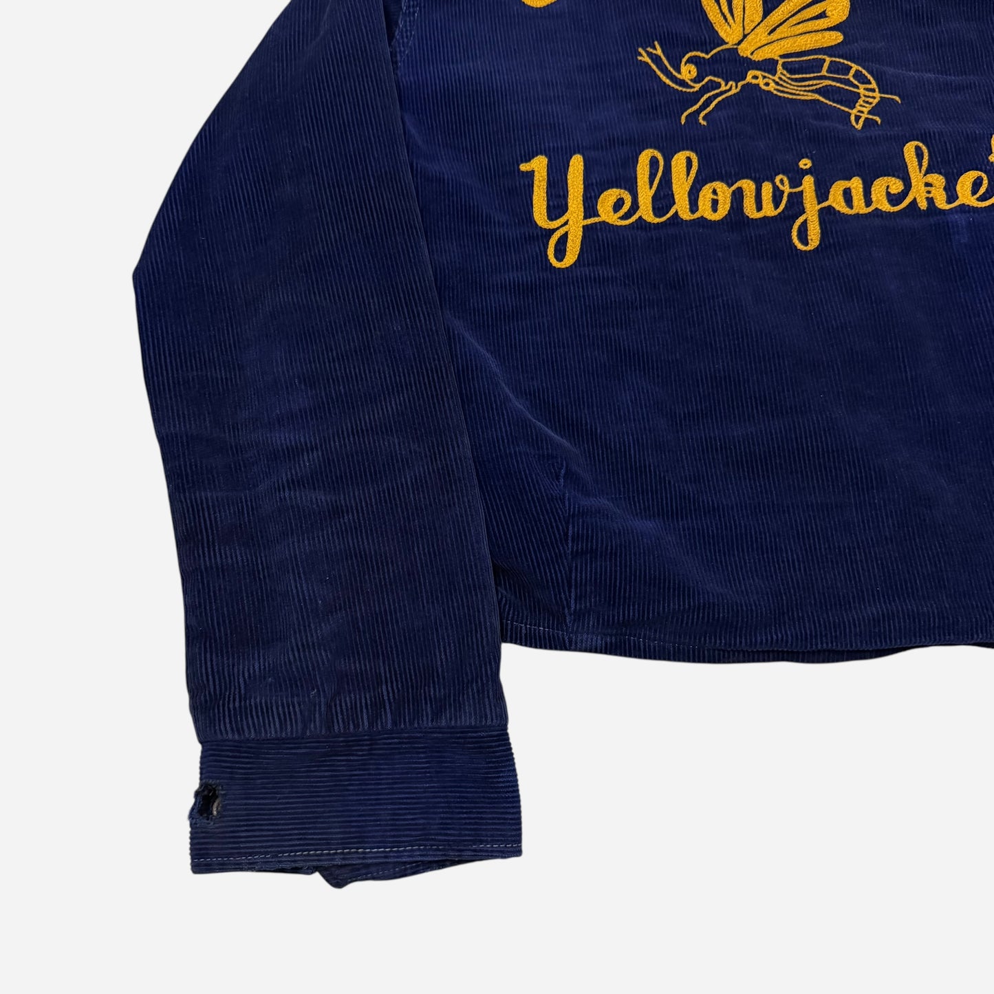 1940s Dark blue corduroy chain stitched cotton plaid lined jacket (M)