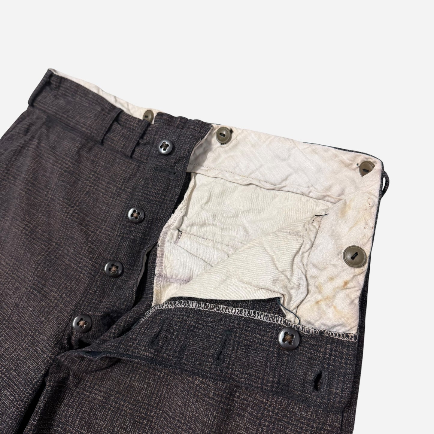 1930s Panama cotton plaid pattern button fly pants (27w)