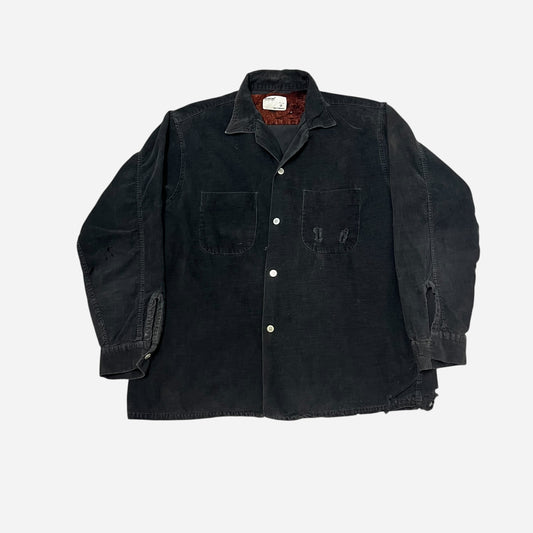 1960s Black distressed corduroy loop collar shirt (L)