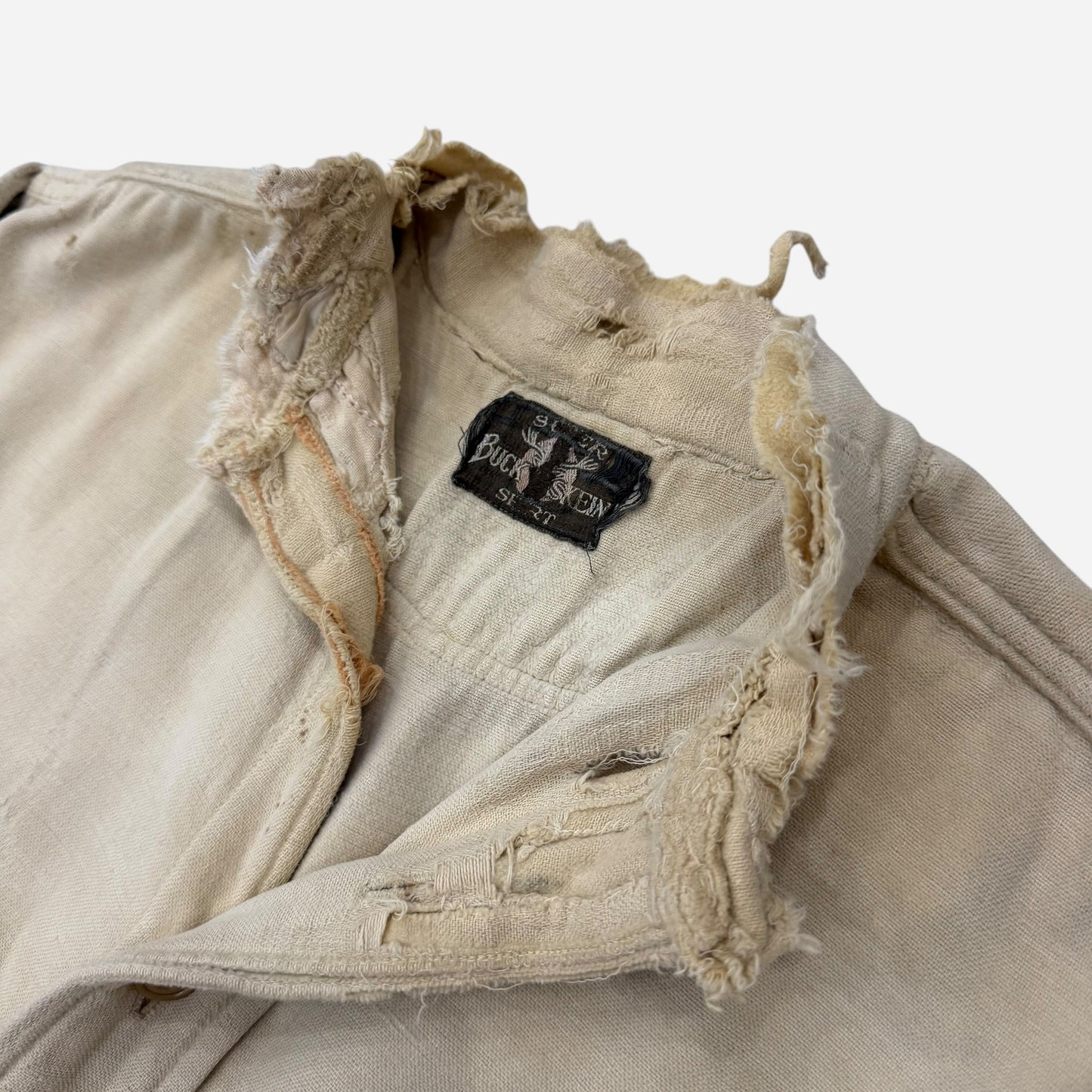 1930s Heavy cotton moleskin collarless work shirt (M/L)