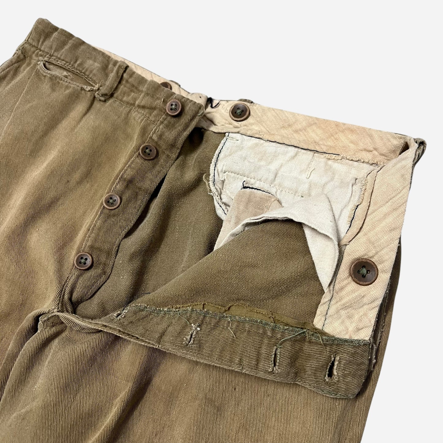 1920s Tan light cotton button fly pants (30w)