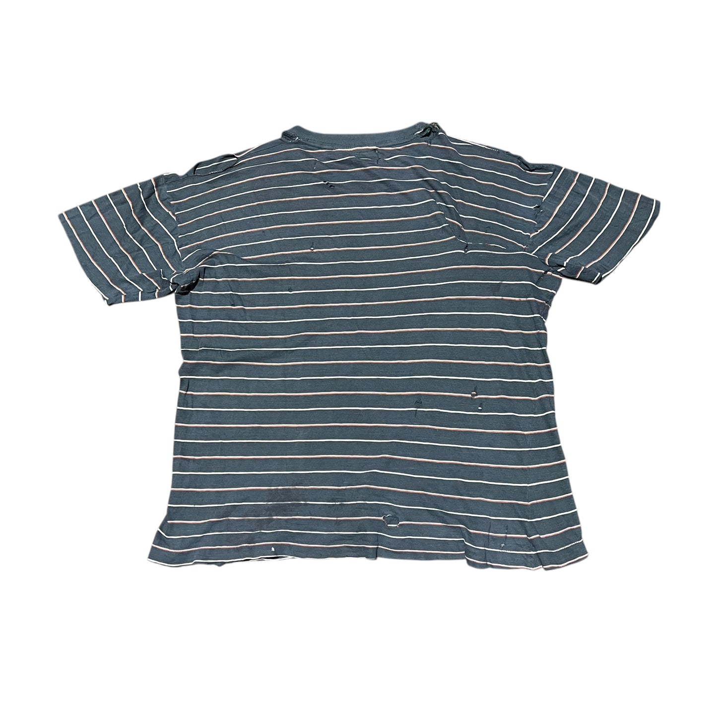 1940s Distressed green cotton striped pocket t shirt (M)