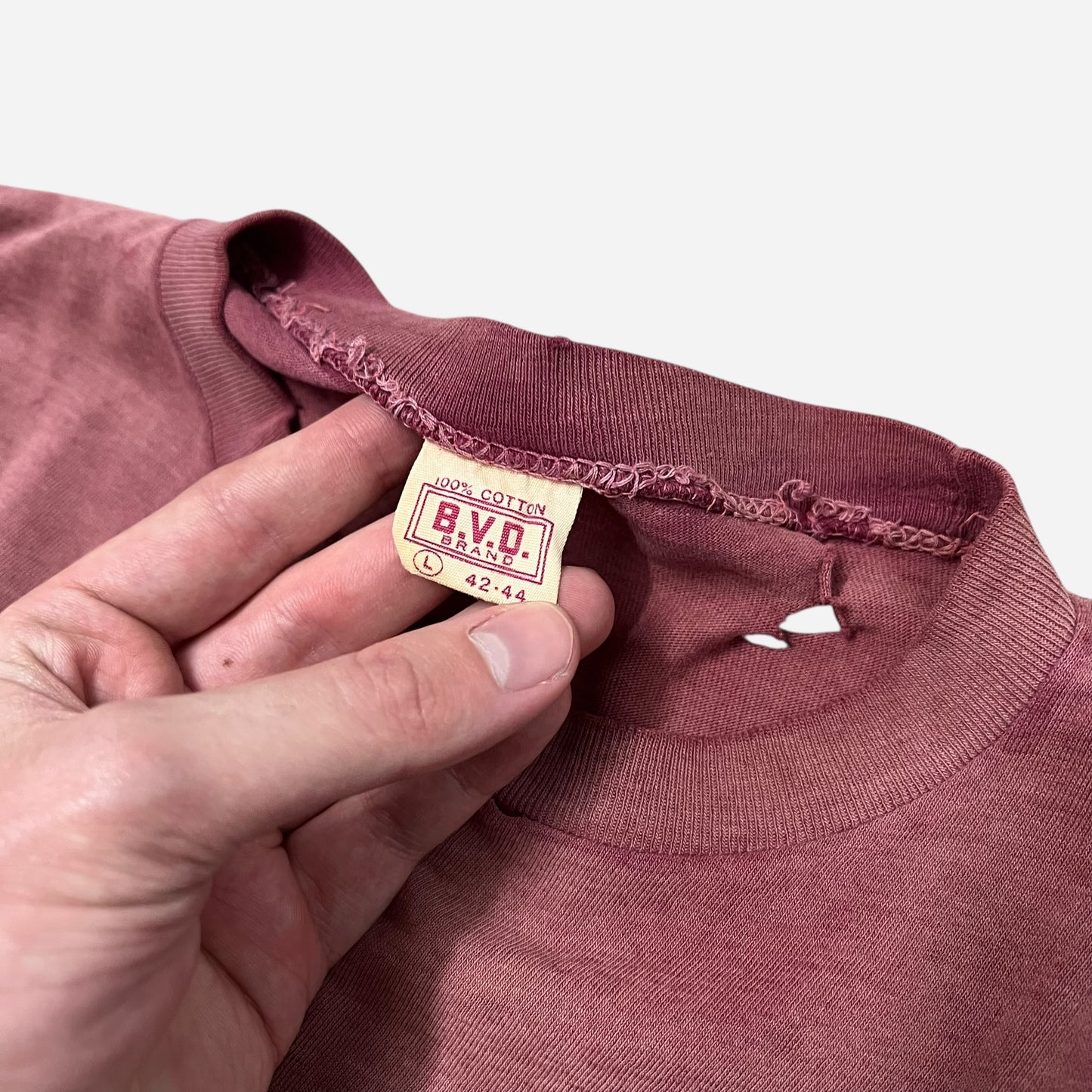 1950s BVD burgundy sun faded pocket t shirt (L)