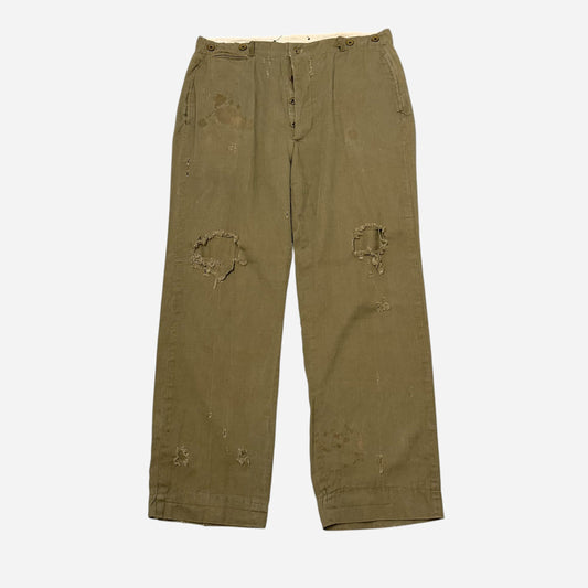 1930s Green light cotton button fly pants (36w)