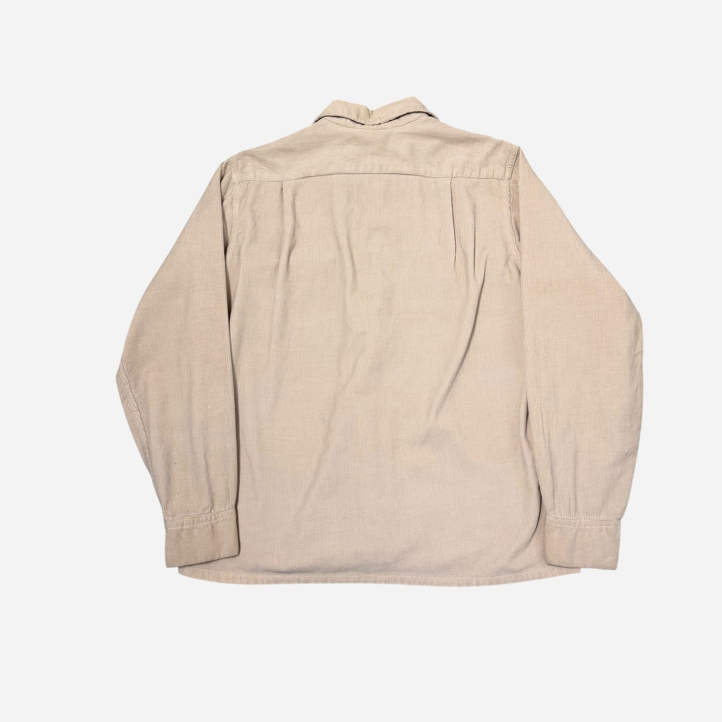 1950s Light pink/beige corduroy flap pocket loop collar shirt (M)