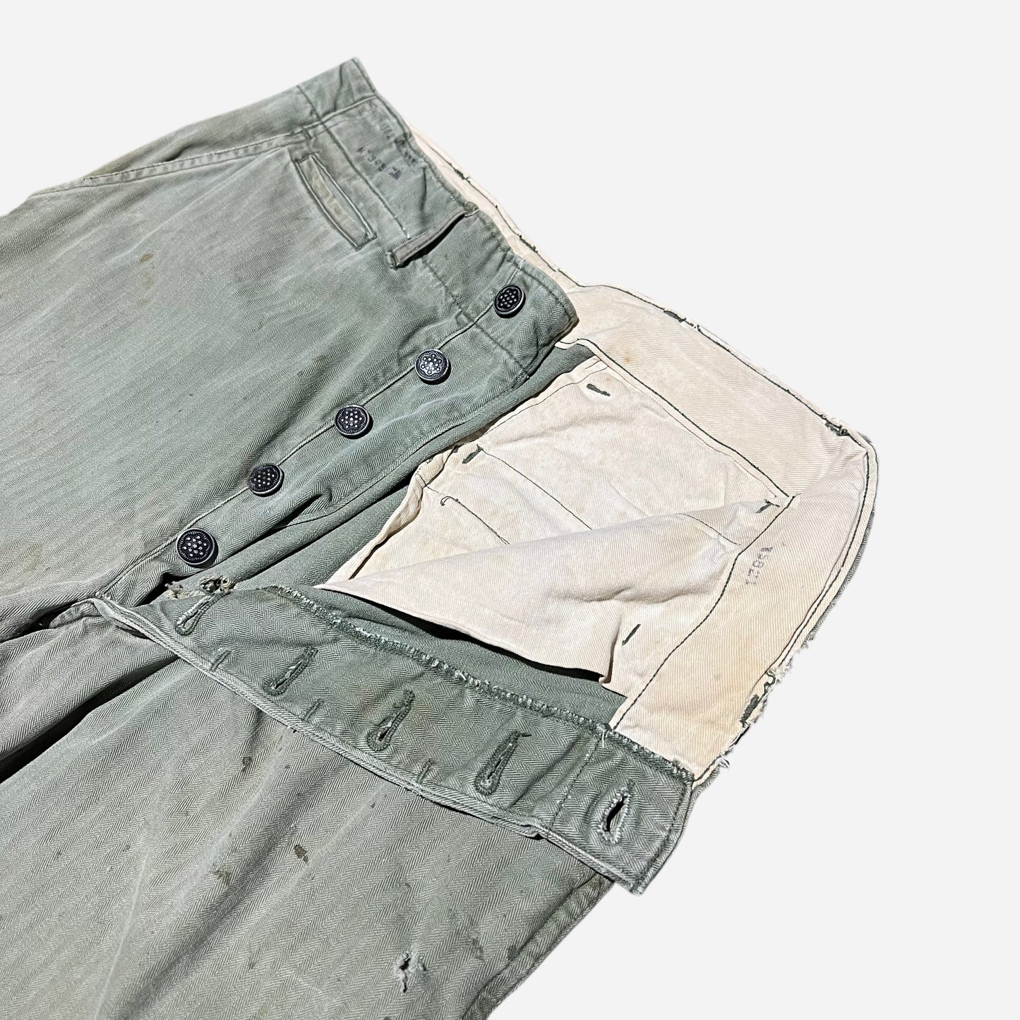 1940s US army 13 star button fly green hbt pants (32w)
