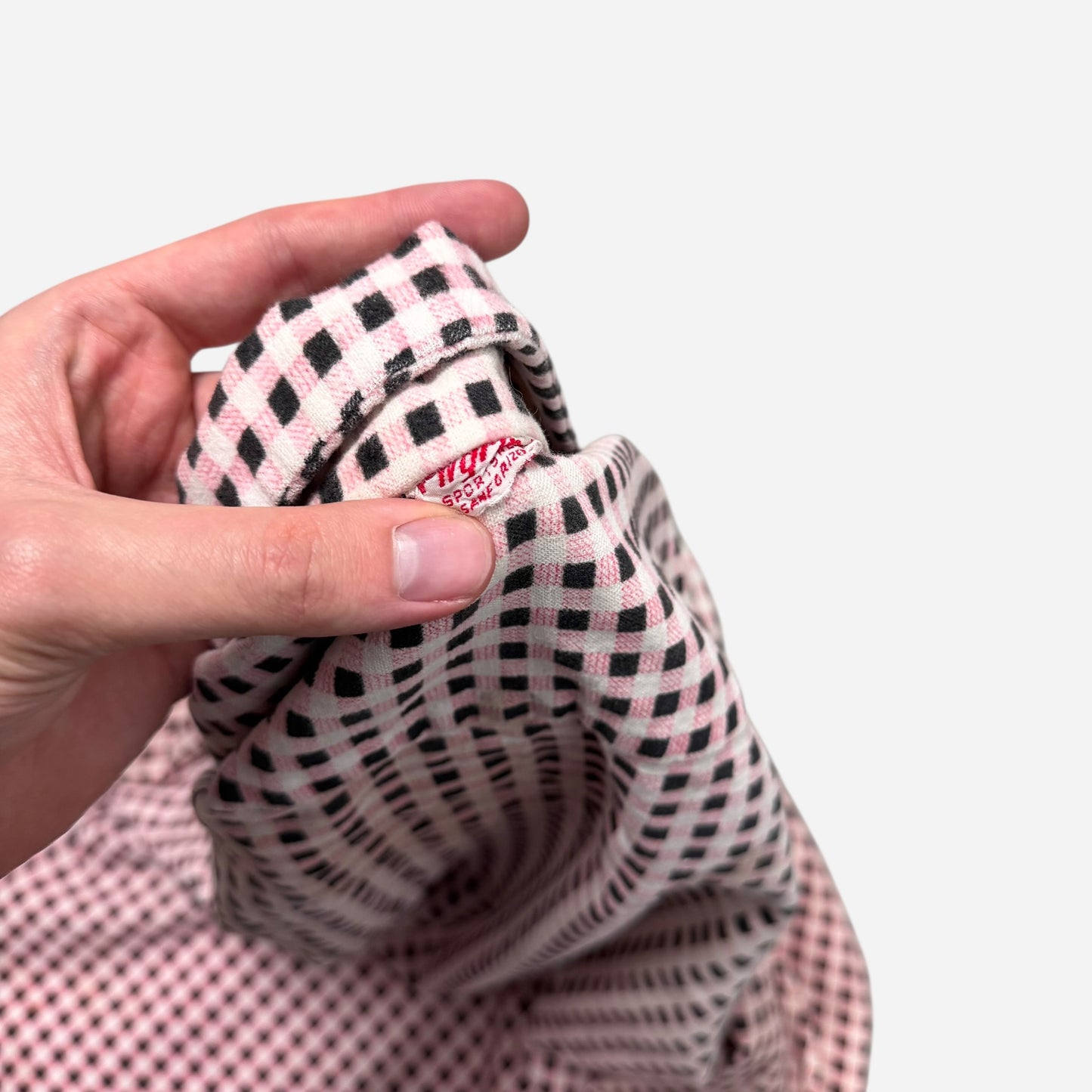 1950s Pilgrim pink & black pattern cotton flannel loop collar shirt (L)