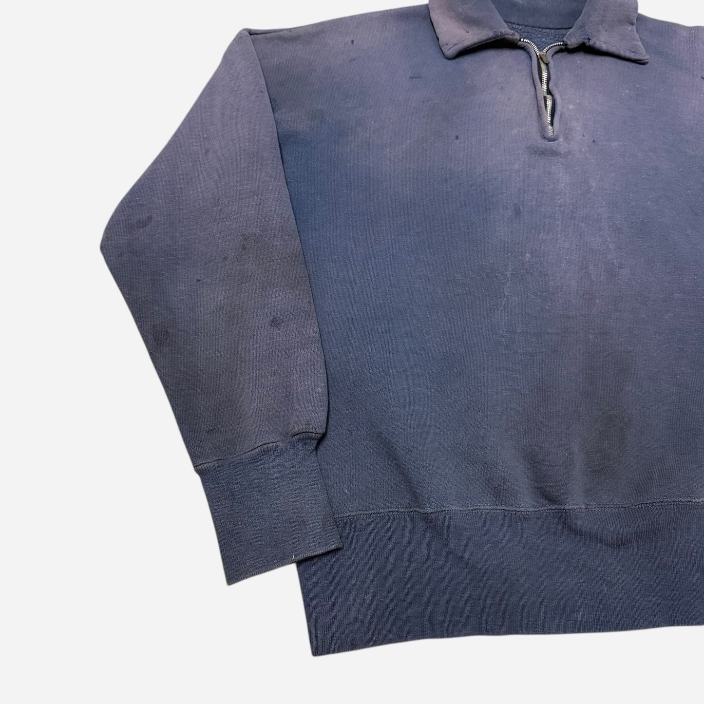1950s Farmer worn blue sun faded quarter zip collared sweatshirt (M/L)