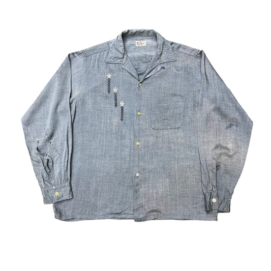 1950s Blocks rayon loop collar shirt (M)