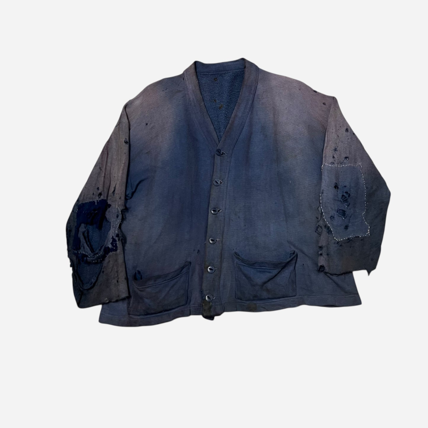 1940s Blue sun faded cotton sweatshirt cardigan (L)