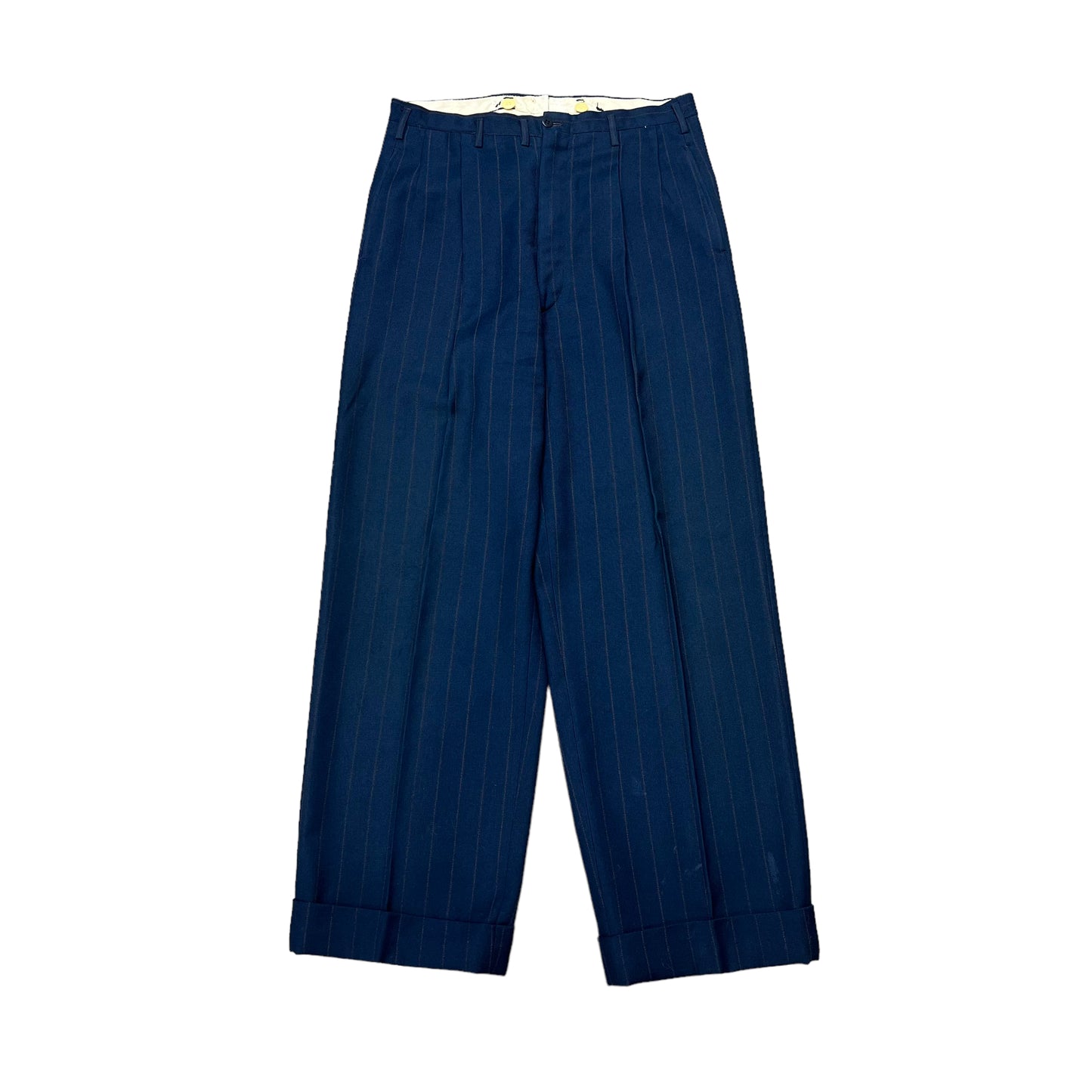 1950s Navy striped drop loop pleated trousers (30w)