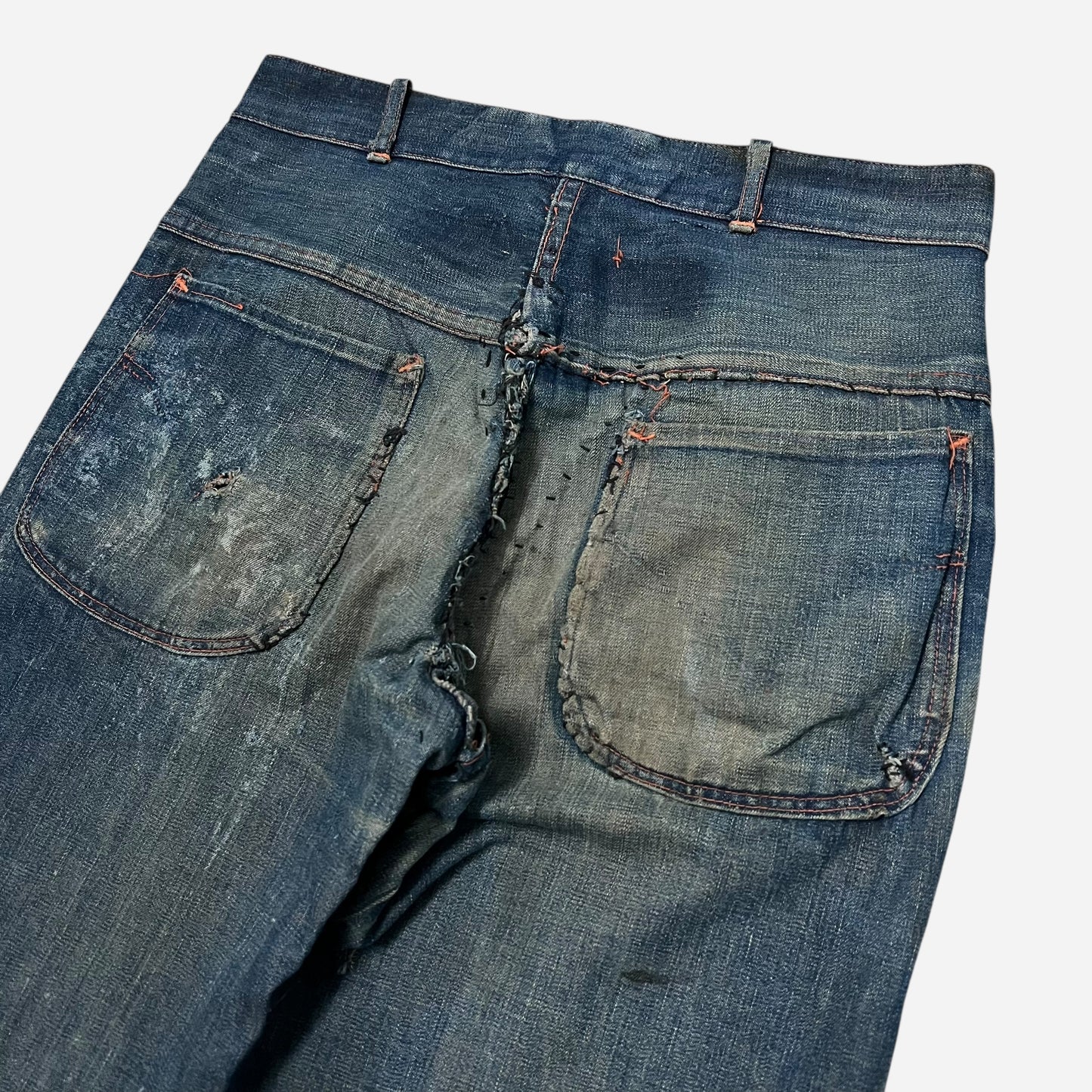 1940s Dark wash ghost buckle back donut button fly jeans (29w)