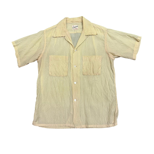 1950s Yellow nylon seersucker loop collar shirt (M/L)