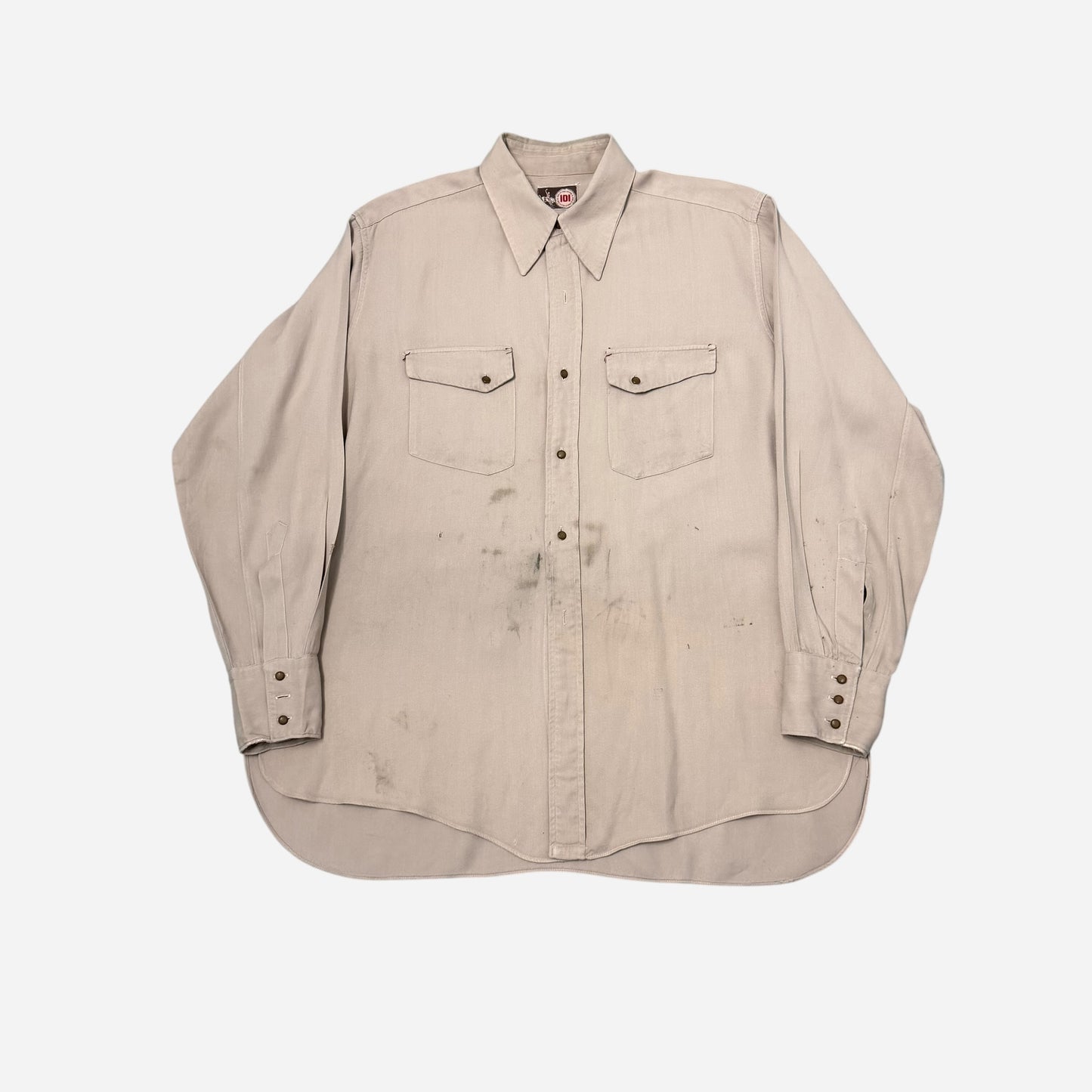 1950s 101 Montgomery Ward rayon gabardine tan/brown western style shirt (XL)